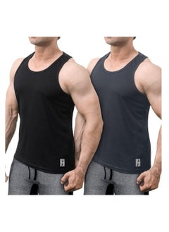 اشتري Flush Athleisure Wear Men’s Pack of 2 Athletic Workout Tank Top Gym Muscle Tee Fitness Bodybuilding Sleeveless T-Shirt في السعودية