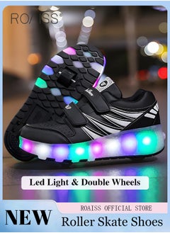 Buy Kids Unisex Double Wheel Roller Skates Shoes LED Light Multimode Adjustable Rechargeable Velcro Sneakers for Children Boys and Girls Outdoors Luminous Shoes with Detachable Roll Wheels in Saudi Arabia