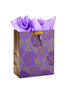 Buy 13" Large Gift Bag With Tissue Paper (Purple Flowers Gold Accents) For Birthdays Mother'S Day Bridal Showers Weddings Retirements Anniversaries Engagements Any Occasion in UAE