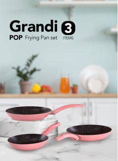 Buy 3-Piece Non-Stick Frying Pan Set pink  Big Frying Pan (26) Medium Frying Pan (24) Small Frying Pan (22)cm in Saudi Arabia