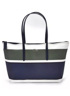 Buy Lacoste Women's L12.12 Concept Fashion Versatile Large Capacity Zipper handbag tote bag single shoulder bag printed stripe multi-color 45cm * 30cm * 12cm in Saudi Arabia