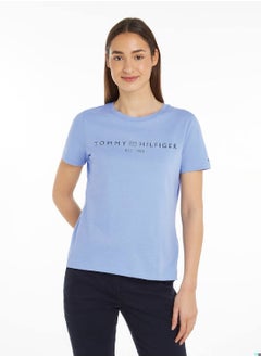 Buy Women's  Curve Signature Logo Flag  T-Shirt, Blue - Cotton in UAE