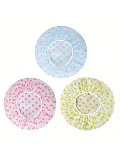 اشتري 3pcs Adorable Polka Dot Printed Shower Caps, Waterproof Bath Caps Plastic Reusable Shower Caps Elastic Band Bath Hair Hat For Women Ladies Spa Salon في الامارات