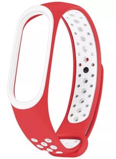 اشتري Silicone Sport Strap Band For Xiaomi Mi Band 3 / 4 Breathable Strap Replacement For M3 M4 Plus Bracelet For Xiaomi MiBand 3 4 Smart Watch (Red&White) في مصر