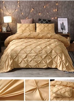 اشتري Premium King Size 6 Pieces Pinch Pleat Plain Yellow Gold Color Bedding Set في الامارات