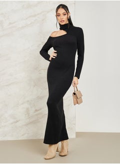 اشتري Asymmetric Neck Knit Bodycon Maxi Dress في السعودية