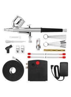 Buy Adjustable Airbrush Compressor Kit Dual Action Airbrush with Multiple Nozzles and Accessories for Painting, Model Spray, Nail, Makeup, Cake Decoration & Tattoo in Saudi Arabia