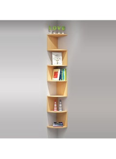 Buy Halter Floating Corner Shelf Wall Mounted Zigzag Display Wood Storage Organizer for Home Decor 7 Tier (Beige) in UAE