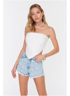 Buy Blue Denim Embroidered Denim 100% Cotton Shorts & Bermuda TBESS22SR0392 in Egypt