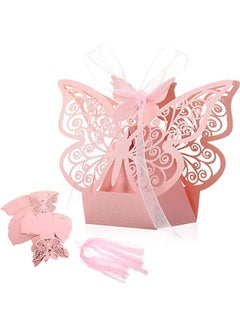 Buy 50 Pcs Candy Boxes,Butterfly Laser Cut Favor Boxes with Ribbons,Cute Chocolate Box for Wedding Girl Bridal, Birthday Party Baby Shower,Favors Decoration Supplies-Pink in UAE