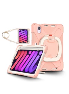 اشتري Moxedo Heavy Duty Shockproof Rugged Protective Colorful Case with 360 Rotating Kickstand, Shoulder Strap, and  Pen Holder for Kids Compatible for Apple iPad Mini 6 - Rose Gold في الامارات