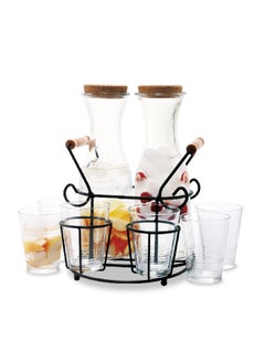 Buy 9-Piece Durable High Grade Glass Material Beverage Set with Stand Multicolor in Saudi Arabia