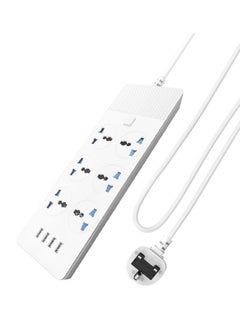 Buy Power Strips Extension Cord 6 Outlets, Universal Plug Adapter with 4 USB Ports Surge Protector, Charging Socket with 2M Bold Extension Cord (White) in UAE