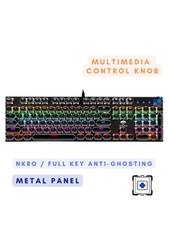 اشتري Full Size Mechanical Gaming Keyboard RGB LED Rainbow Backlight Wired Keyboard with Multimedia Control Knob for Windows Gaming PC Laptops Full Key Anti-Ghosting NKRO Punk Style Keycaps Black في الامارات
