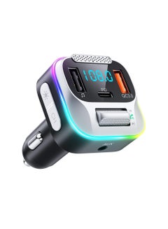 اشتري Bluetooth FM Transmitter for Car, Bluetooth Car Radio Adapter Dual USB Car Charger, Wireless Big Microphone, Support Bass Stereo Hi-Fi Sound, Hands-Free Calls في الامارات