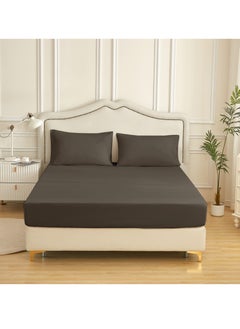 Buy Bedding Fitted Sheet 2-Pcs Twin Size Solid Bed Sheet Set Fits(120x200CM) With Pillowcases And 30 CM Extra Deep Brushed Microfiber Bed Sheet, in UAE