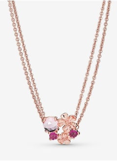 Buy Layered flower 14k rose gold-plated collier with cerise crystal and pink mist crystal in UAE