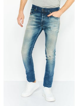 Buy Men Slim Fit Washed Stretchable Denim Jeans, Blue in UAE