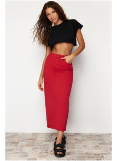 اشتري Red Slit Maxi Denim Skirt TWOSS24ET00085 في مصر