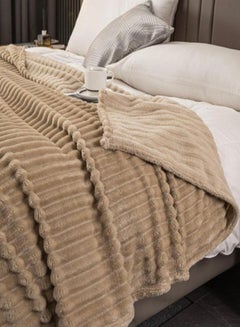 اشتري Throw Striped Blanket Super Soft, Camel Color في الامارات