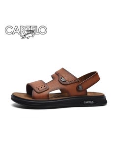 Buy New CARTELO Genuine Leather Open Toe Sandals Top Layer Leather Summer Slippers in UAE