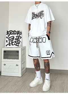 Buy Mens Summer Hip-Hop Basketball Shorts Casual Loose White in UAE