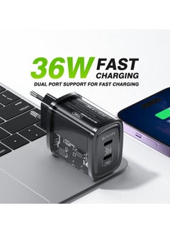 Buy 36W USB C Wall Charger GaN PD/QC PPS Super Fast Charging Power Adapter for iPhone 12/13/14/15/16 Serie, Samsung S20/S21/S22/S23/S24 Series Pixel 7/6, iPad Pro/Air - Black in Egypt