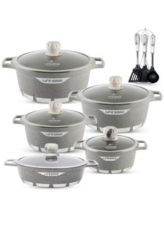 Buy Cookware Set 17 pieces - Pots and Pans set Granite Non Stick Coating 100% PFOA FREE, Cooking Set include Casseroles & Shallow Pot & Kitchen Utensils in UAE