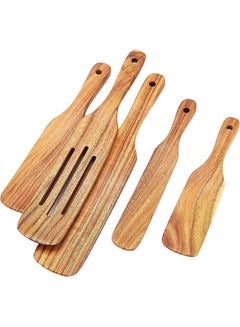 Buy Wooden Cookware Set, 5 Piece Kitchen Tool Set, Wooden Spoon for Cooking and Serving, Heat Resistant Wooden Spatula for Nonstick Pans, Premium Teak Wood Set in Saudi Arabia