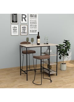 Buy Steel Bar Table with Wooden Top Storage Shelves Black 100x109x60cm in UAE