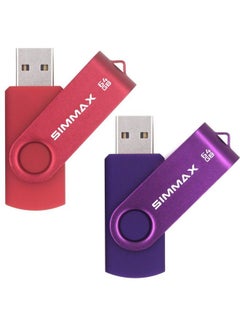 اشتري Usb Flash Drives 2 Pack 64Gb Memory Stick Swivel Design Usb 2.0 Flash Drive Thumb Drive Zip Drives (64Gb Red Purple) في الامارات