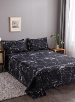 Buy 3 Pieces Flat Bedsheet Set, Black Marble Design in UAE