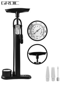 Buy Bike Pump with Gauge - Portable Bicycle Tire Pump - 160 PSI Bike Air Pump with Presta and Schrader Valve, Multi-function Air Pump for Basketball/Football/Motorcycles/Car in UAE
