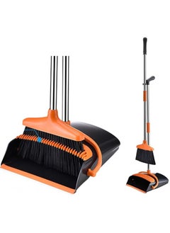 اشتري Upgrade Broom and Dustpan Set Self-Cleaning with Dustpan Teeth, Indoor&Outdoor Sweeping Ideal for Dog Cat Pets Home Use Stand Up Broom and Dustpan في السعودية