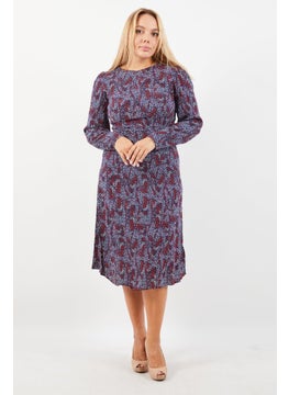 Buy Women Allover Print Midi Dress, Navy Blue Combo in UAE