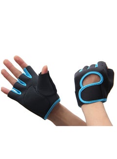 Buy Half Finger Gloves For GYM Exercise, Weightlifting And Cycling Size M, Black/Light Blue in Egypt