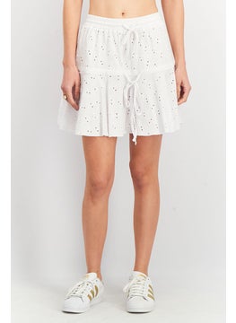 Buy Women Textured Mini Skirt, White in Saudi Arabia