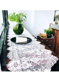 اشتري White Lace Table Runner, Vintage Tablecloth Hollow Embroidered Table Runner Crochet Lace Table Cloth for Table Decoration Wedding Reception في الامارات