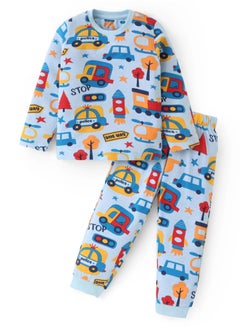 Buy Babyhug Cotton Knit Full Sleeves Night Suit/Co-ord Set With Cars Print - Blue in UAE