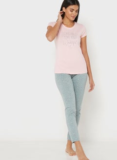 Buy Round Neck Graphic T-Shirt & Pyjama Set in Saudi Arabia