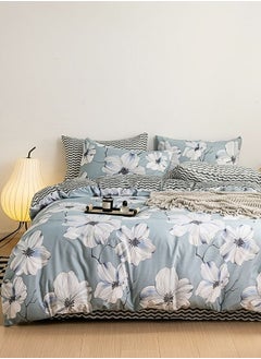 Buy Variance sizes Floral Design King/Queen/Single Duvet Cover set Reversible Bedding set Grey-Blue Color in UAE