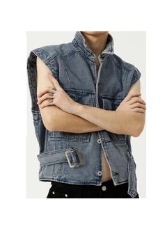 Buy Mens Denim Vest Casual Summer Trendy Jacket Blue in UAE