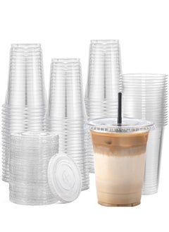 Buy [50 Pack] 12oz Clear Plastic Cups With Flat Lids & Straws - Disposable Clear Drinking Cups For Iced Coffee, Cold Drinks, Milkshakes, and Smoothies in Saudi Arabia