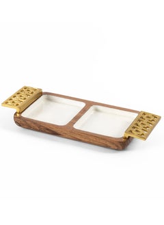 Buy Damask 2 - Portion Tray with Enamel & Handle, White & Gold - 32x15 cm in UAE