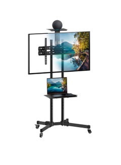 Buy Height Adjustable Mobile TV Stand with Wheels for 32 to 65 inch TV Black in Saudi Arabia