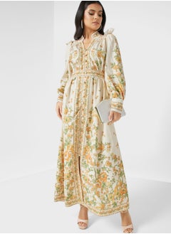 Buy Balloon Sleeve Printed Dress in Saudi Arabia