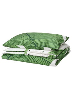 Buy Duvet Cover And Pillowcase White/Green 150X200/50X80 Cm in Saudi Arabia