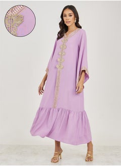 Buy Flared Sleeves Jalabiya with Lace Trim in Saudi Arabia