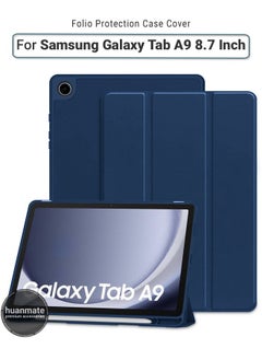 Buy Case Cover for Samsung Galaxy Tab A9 8.7-Inch with S Pen Holder, Soft TPU Tri-Fold Stand Protective Tablet Cover, Auto Wake/Sleep - Dark Blue in Saudi Arabia