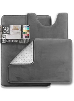 اشتري Clark Memory Foam Bath Mat Ultra Soft Non Slip And Absorbent Bathroom Rug, Set Of 3 - Small/Large/Contour, Gray 3 Count في الامارات